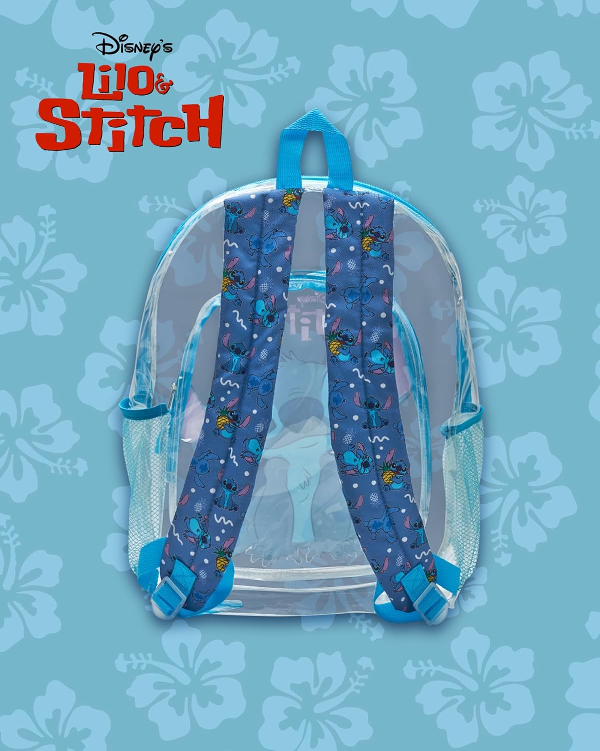 Fast Forward Stitch Backpack - Water Resistant Clear Backpack for Kids School Bag with Padded Straps and Side Pockets, Size One Size, Light Blue Stitch - Image 10