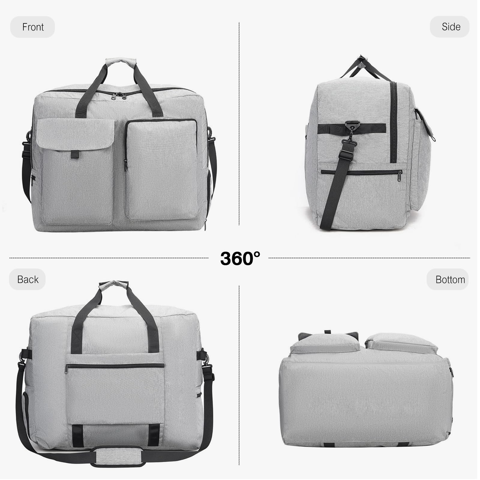 FANDARE Weekendowa torba podróżna, torba na ramię, torba na ramię, szary, L