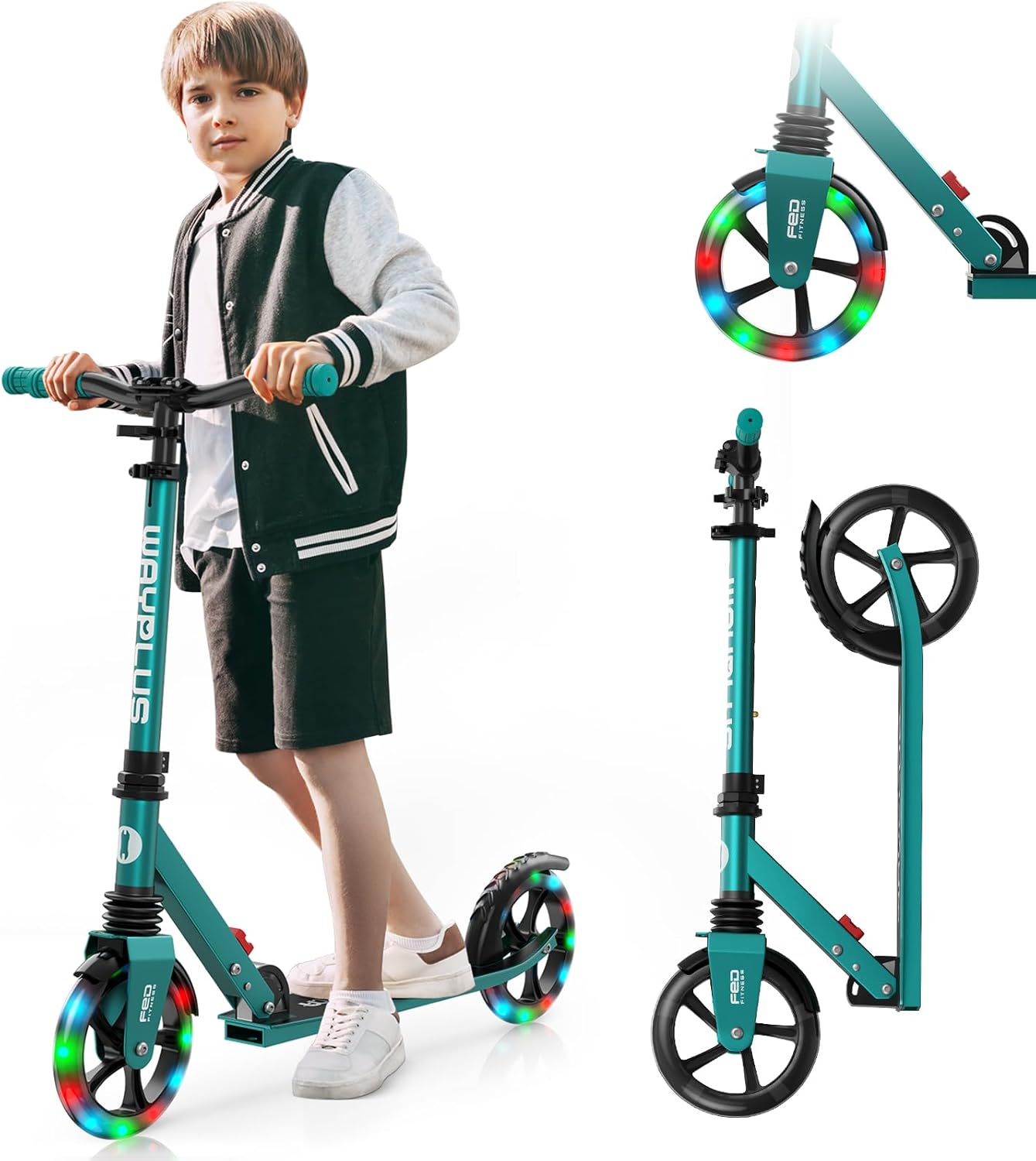 KS1 Kick Scooter for Ages 6+,Kid, Teens & Adults. Max Load 240 LBS. Foldable, Lightweight, 8IN Big Wheels for Kids, Teen and Adults, 4 Adjustable Levels. Bearing ABEC9 FED Fitness