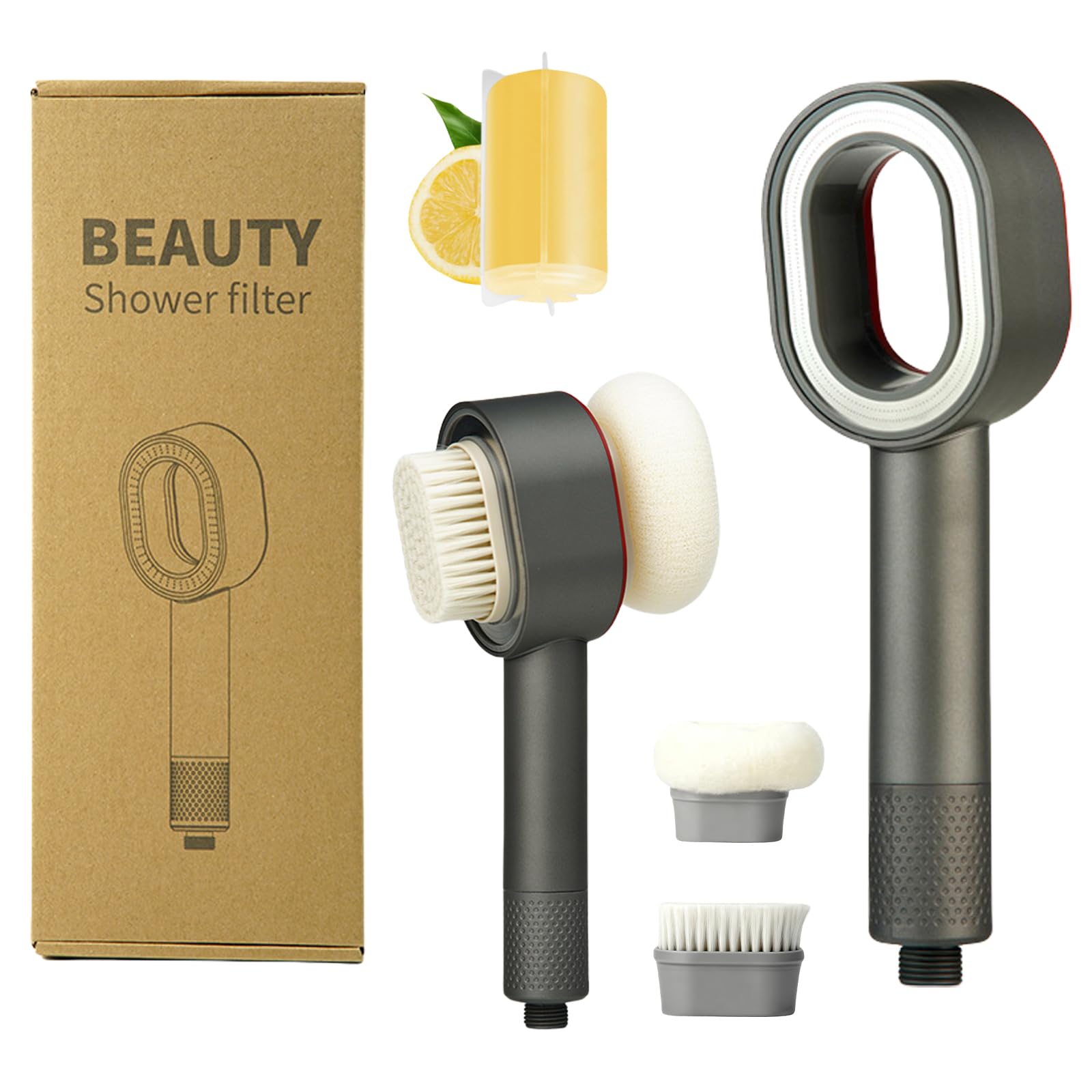 Filtersonic - Cabezal de ducha 3 en 1 con filtros, alta presión, filtro contra la cal, aumento de presión, filtro de cabezal de ducha con esponja para eliminar el agua dura, metal pesado (gris)