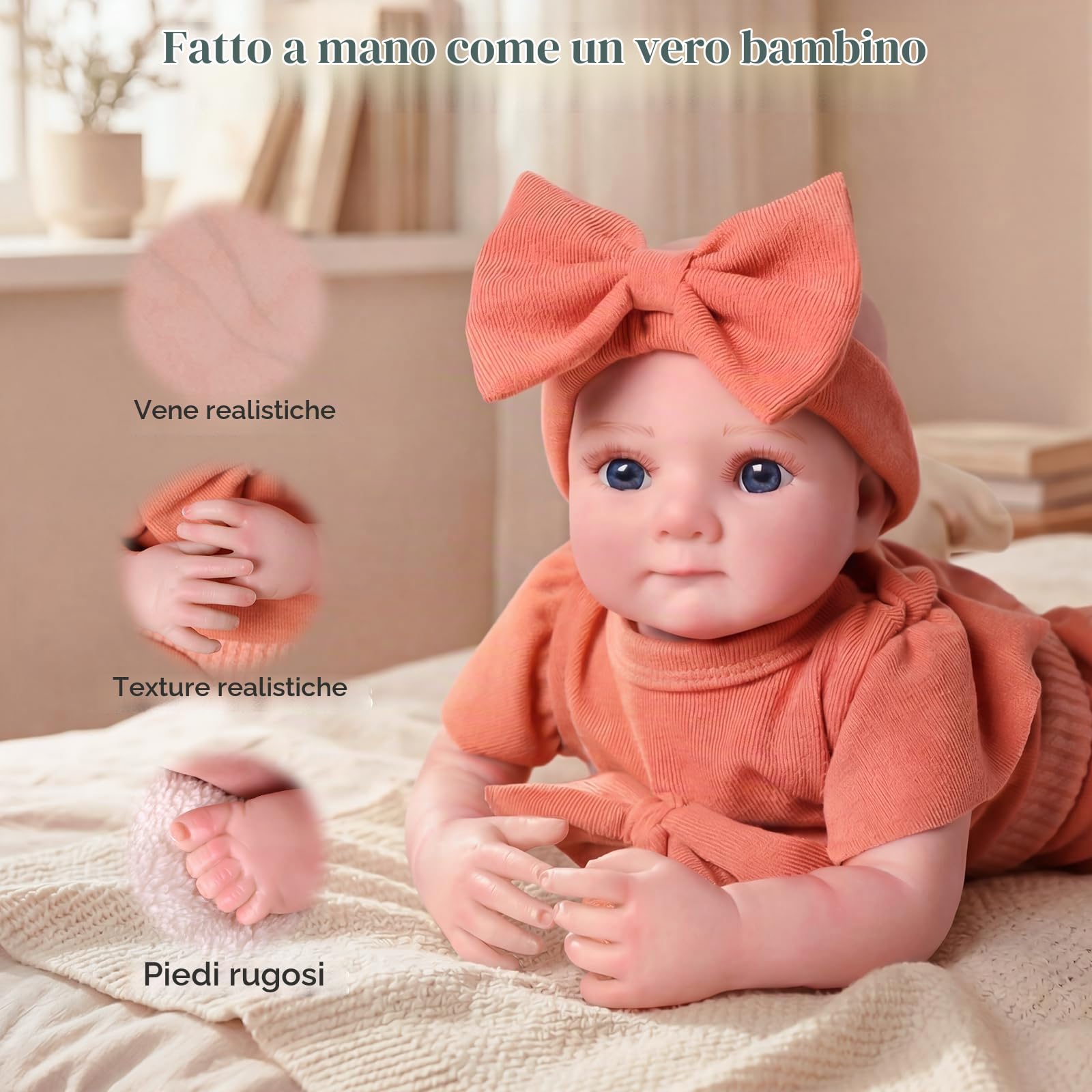 JIZHI Reborn Bambola - 17 Pollice Bambole Realistica con Occhi Mobili - Bambolotto Femmina include Vestiti e Accessori, adatta a Bambini dai 3 Anni+