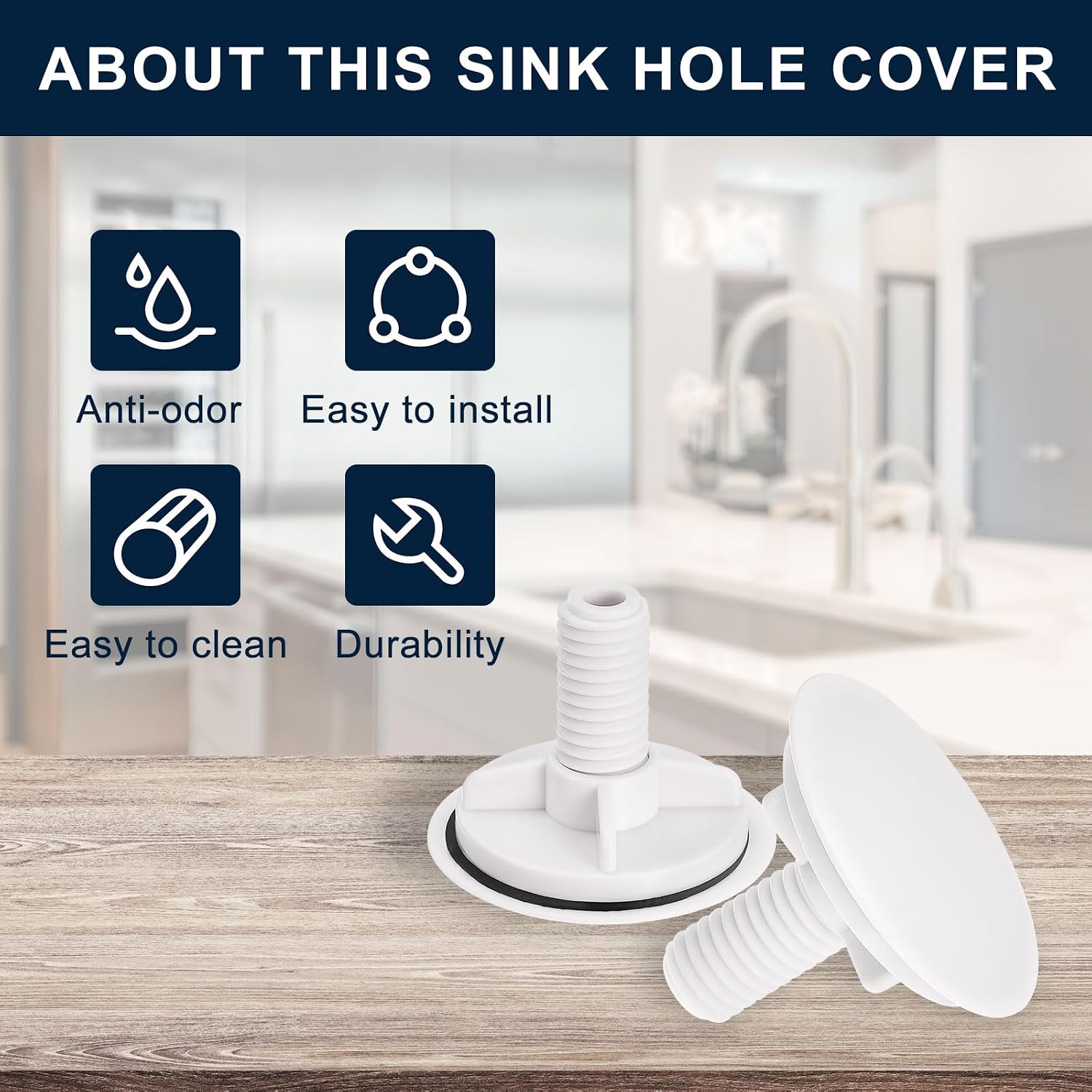 uxcell Sink Tap Hole Cover Polished Plastic, Faucet Hole Cover for Kitchen Countertop Counter Space, 2 Packs (0.59 to 1.77 Inch in Diameter)