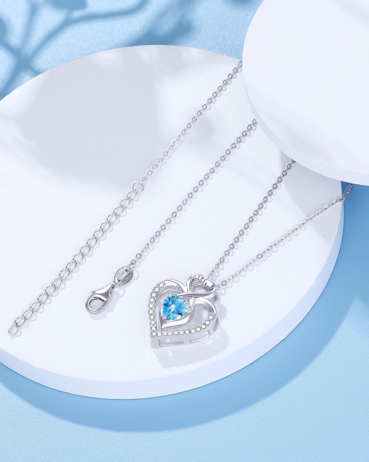 Heart Birthstone Necklace Sterling Silver Birthstones Jewelry, Women Love Heart Pendant Necklaces for Mom Grandma Birth Stone Birthday Gifts - Image 5