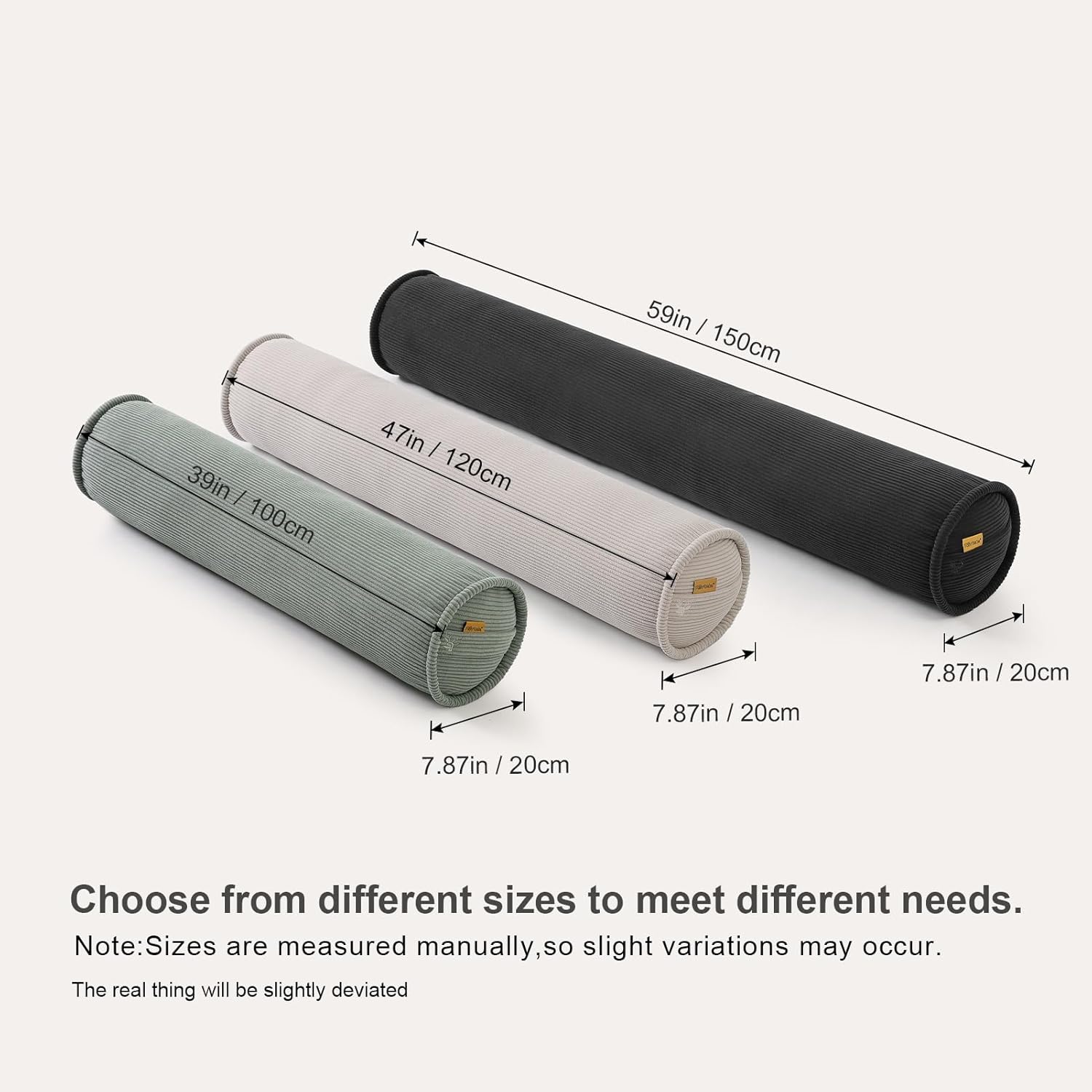 Body Pillow for Adults – Corduroy Long Round Bolster Pillow for Bed, Cuddle Pillow with Full Support for Side Sleepers & Restful Sleep,47 x 7.87 Inches,Lamp Black - Image 2