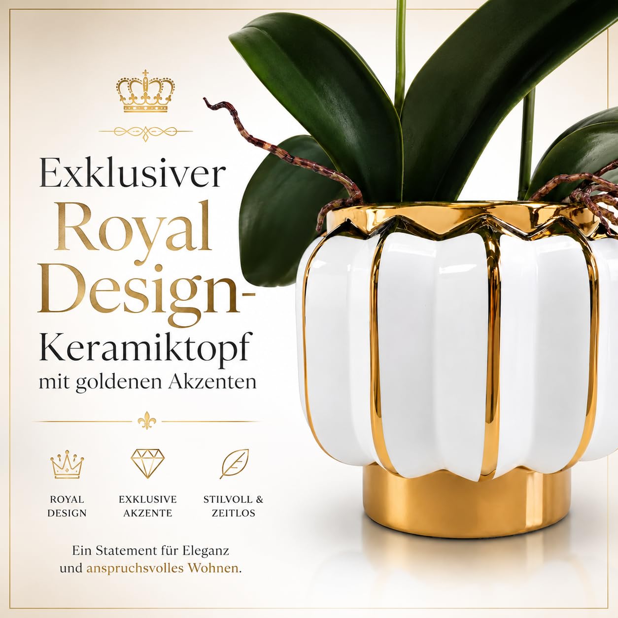 PASCH® XXL Orchideen künstlich in Hochglanz-Keramiktopf (72cm) | Kunstblumen im Topf | Kunstblumen wie echt | künstliche Orchideen im Topf | künstliche Blumen im Topf