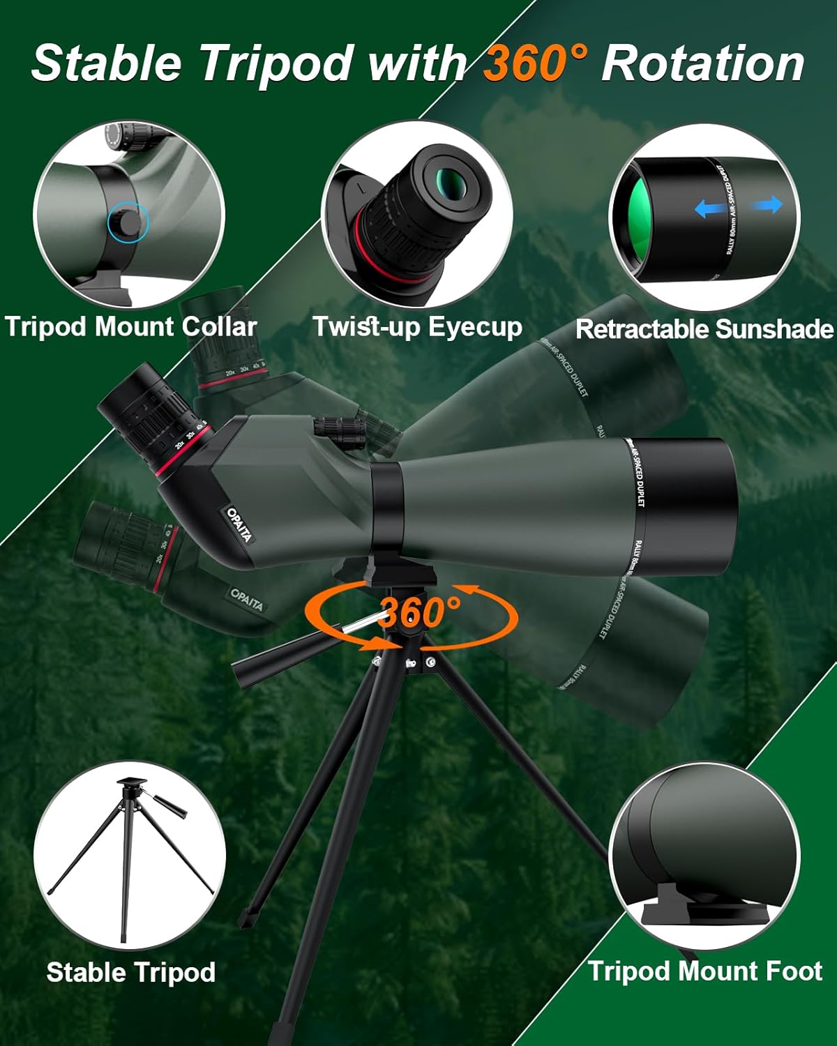25-75X80 Spotting Scope for Shooting Hunting - Spotter Scopes with Tripod Phone Adapter Waterproof HD Scope for Target Shooting Bird Watching - Gifts for Men