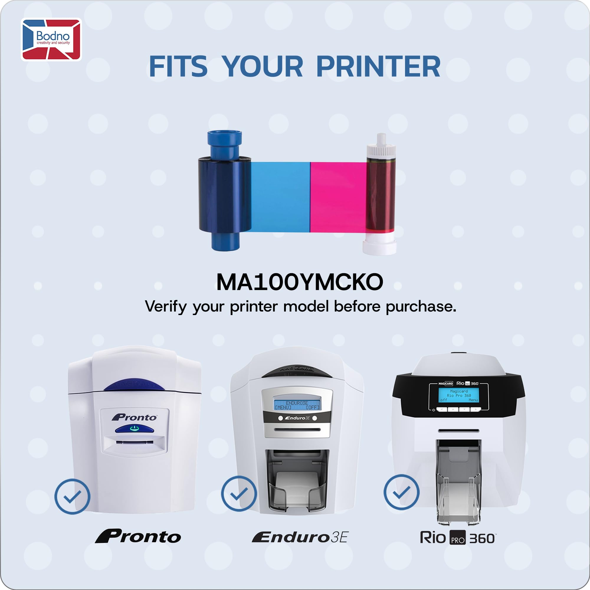 Bodno Magicard MA100YMCKO - Cinta de Color - YMCKO - 100 Impresiones con demostración de Software