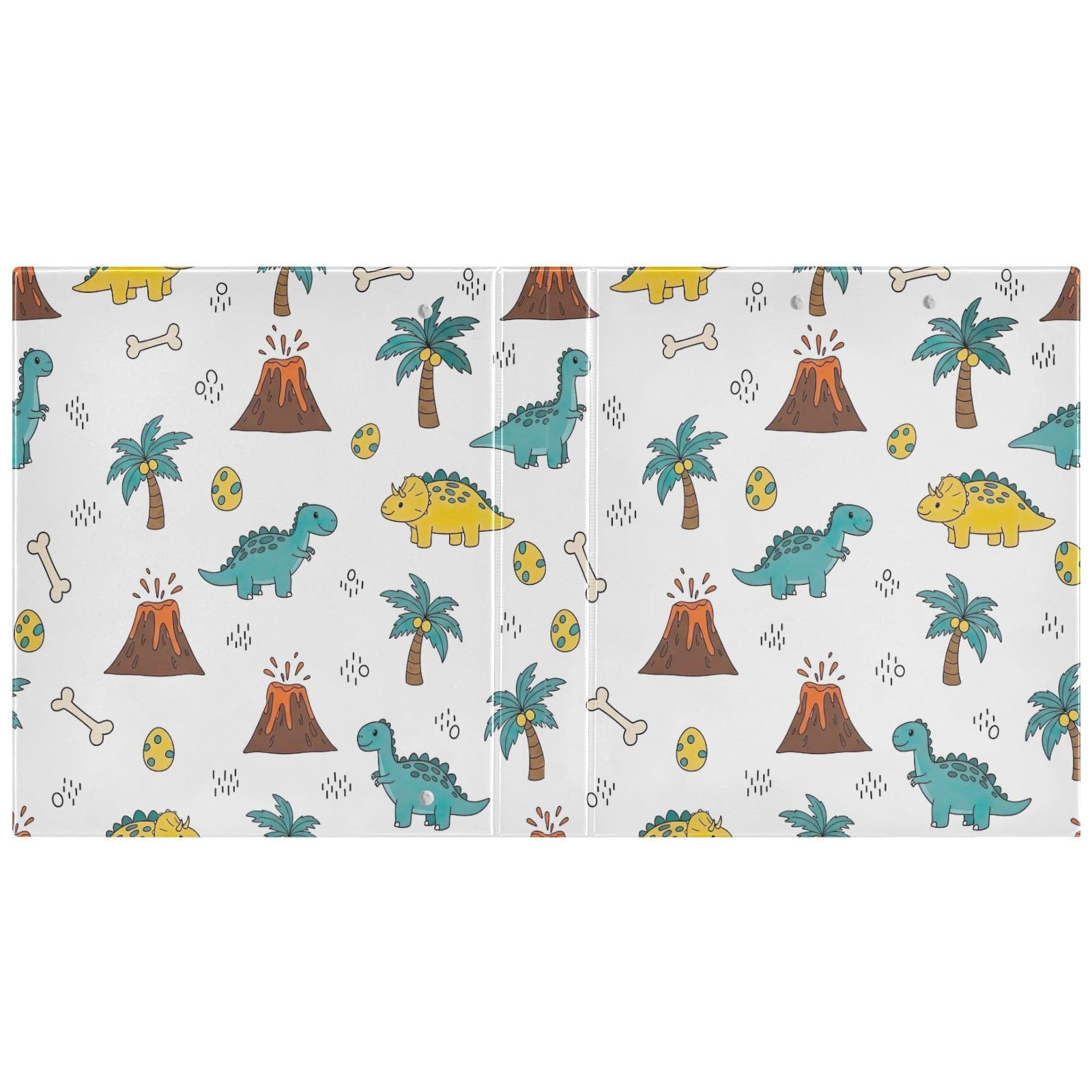 Cute Cartoon Dinosaurs White 3 Ring Binder, Flexible D Ring Binder with Pockets, 3 Ring Binders for School, College, Office (2 Pack)