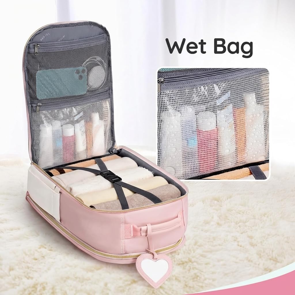 Taygeer Kids Travel Backpack for Airplane, Small Travel Backpack for Girls with Luggage Tags & Water Bottle Pocket, Underseat TSA Approved Airline Personal Item Bag for Women Teens Girls School, Pink