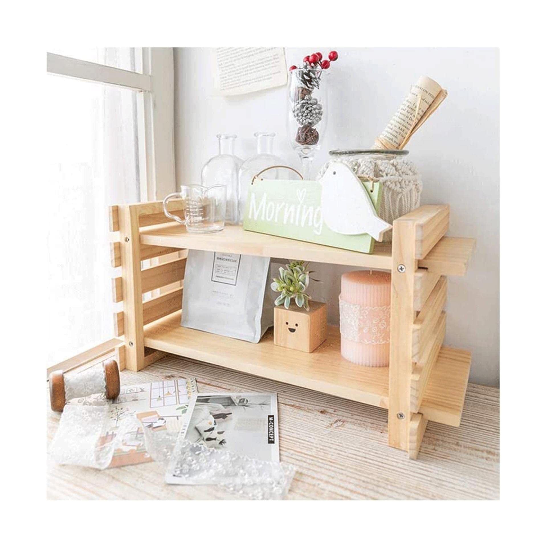 Estante organizador Estantería de escritorio de madera de doble capa, almacenamiento de gran capacidad, organizador de escritorio multiusos, almacenamiento estable y no fácil de sacudir Estantería