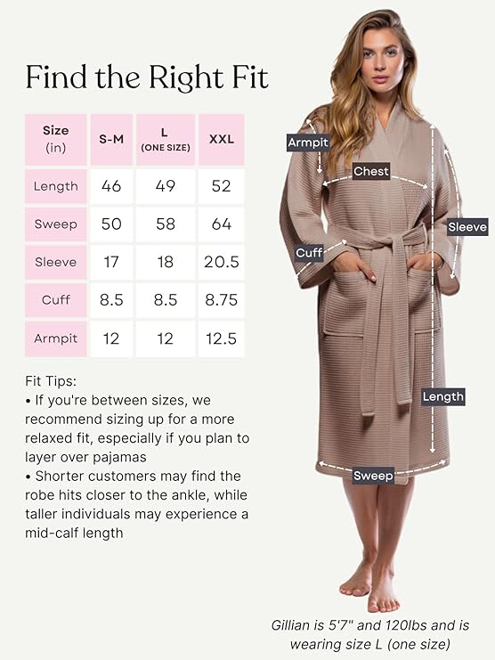 Turquaz Lightweight Waffle Knit Kimono Bathrobe - Soft Cotton Blend Spa Robe, Fast-Drying Full-Length Unisex Robes for Women