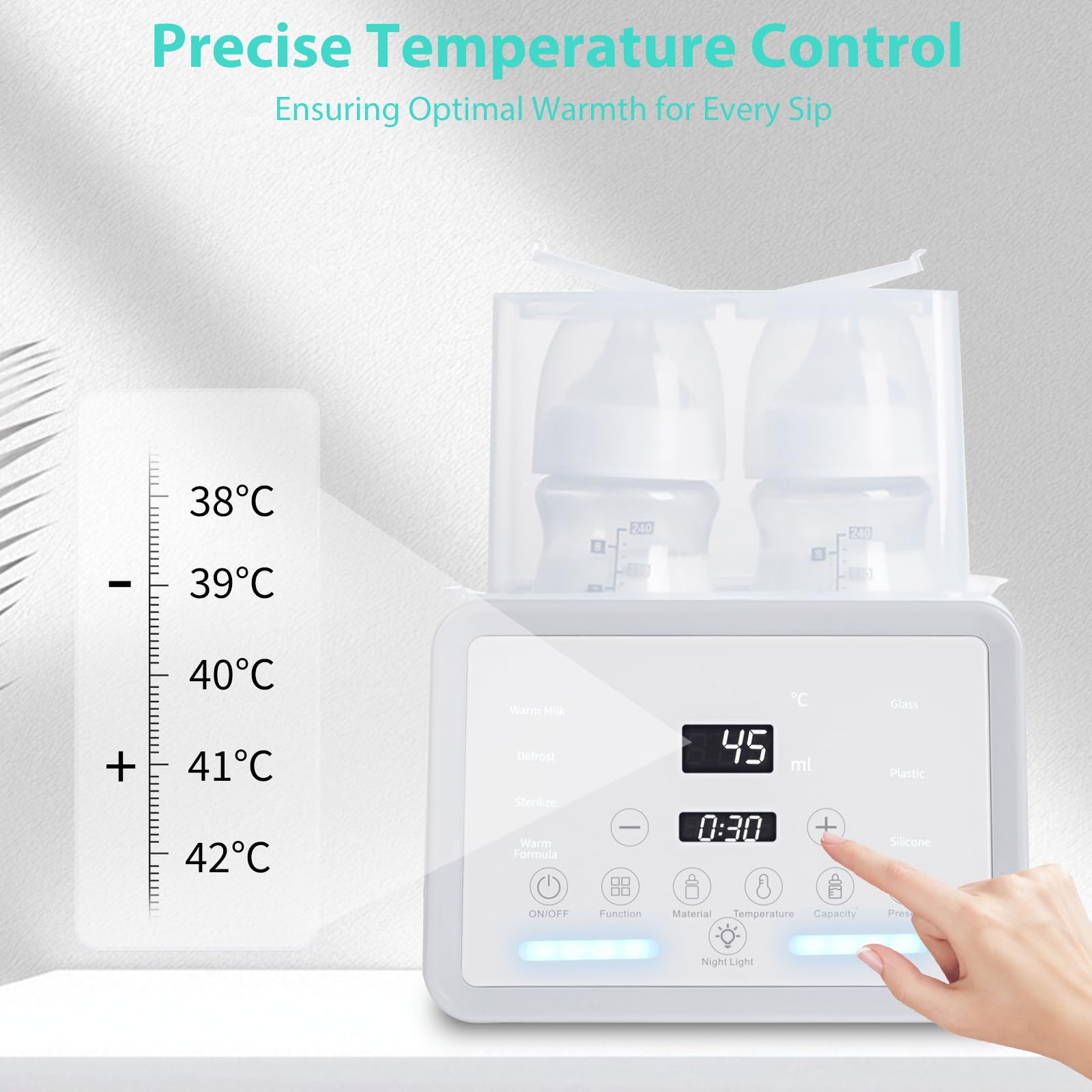 Scaldabagni e sterilizzatori 7 in 1, scaldabiberon riscaldato, con display LCD e controllo preciso della temperatura (bianco)