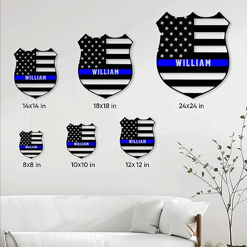 Miniatura 4 de Letrero de metal personalizado de policía, bandera estadounidense delgada con línea azul, letrero colgante de bienvenida al aire libre, porche al