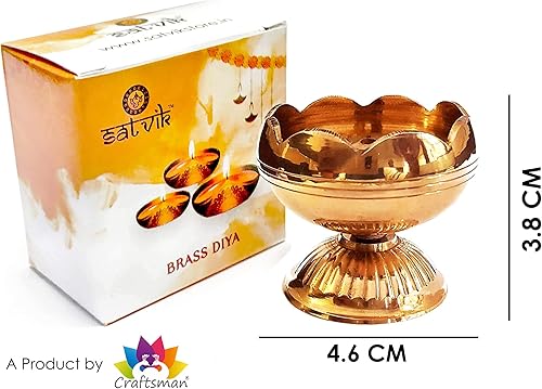 Miniatura 2 de Craftsman Diya del dios Kúbera hecha a mano en latón con grabado dorado para Diwali, Lámpara de aceite tradicional india Pooja Puja, Artículos de