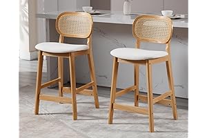 EALSON Mid Century Modern Counter Height Bar Stools with Rattan Back