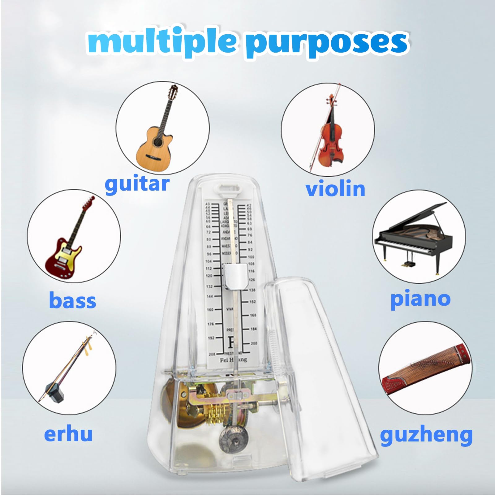 Metronomo meccanico, Metronomo ad alta precisione, Metronomo trasparente per pianoforte, chitarra, violino, guzheng, batteria, suono forte per principianti, professionisti