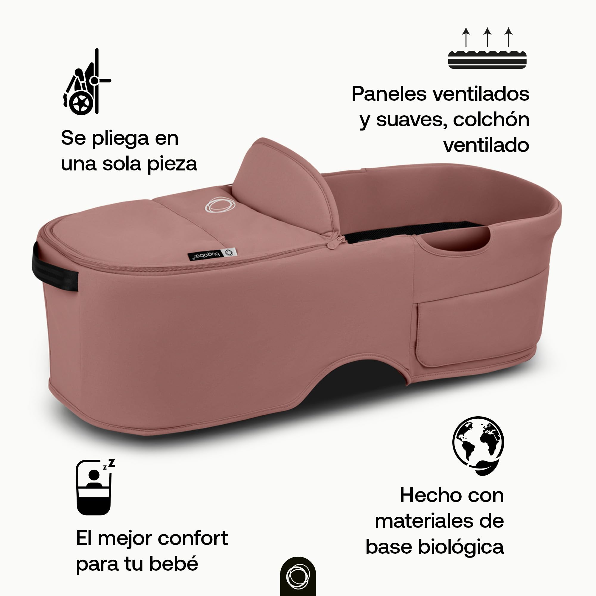 Bugaboo Capazo Dragonfly, con Colchón Ventilado y Protector, Plegado fácil con una Mano con capazo o Silla, Compatible con el Carrito Urbano Dragonfly, Dusty Pink