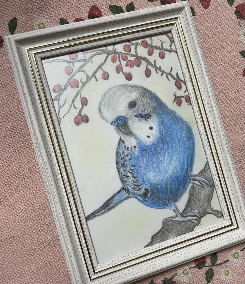 Amazon.co.jp: 色鉛筆画 リアル可愛いセキセイインコ色鉛筆画 原画