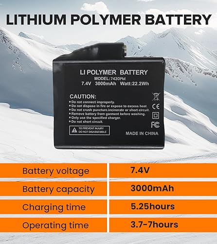 Miniatura 3 de JS LifeStyle Baterías recargables de polímero de litio de 7.4 V 3000 mAh para guantes calefactados, compatible con conector de CC de 0.138 in, 2