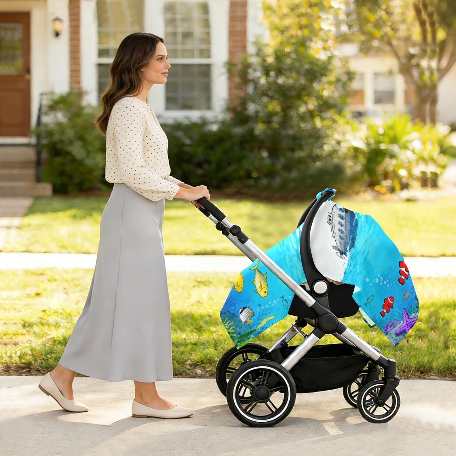 Blue Sea Fish Baby Stroller Sun Cover UV Protection Net for Bassinet,protects from Dust and Snow parasol cochecito