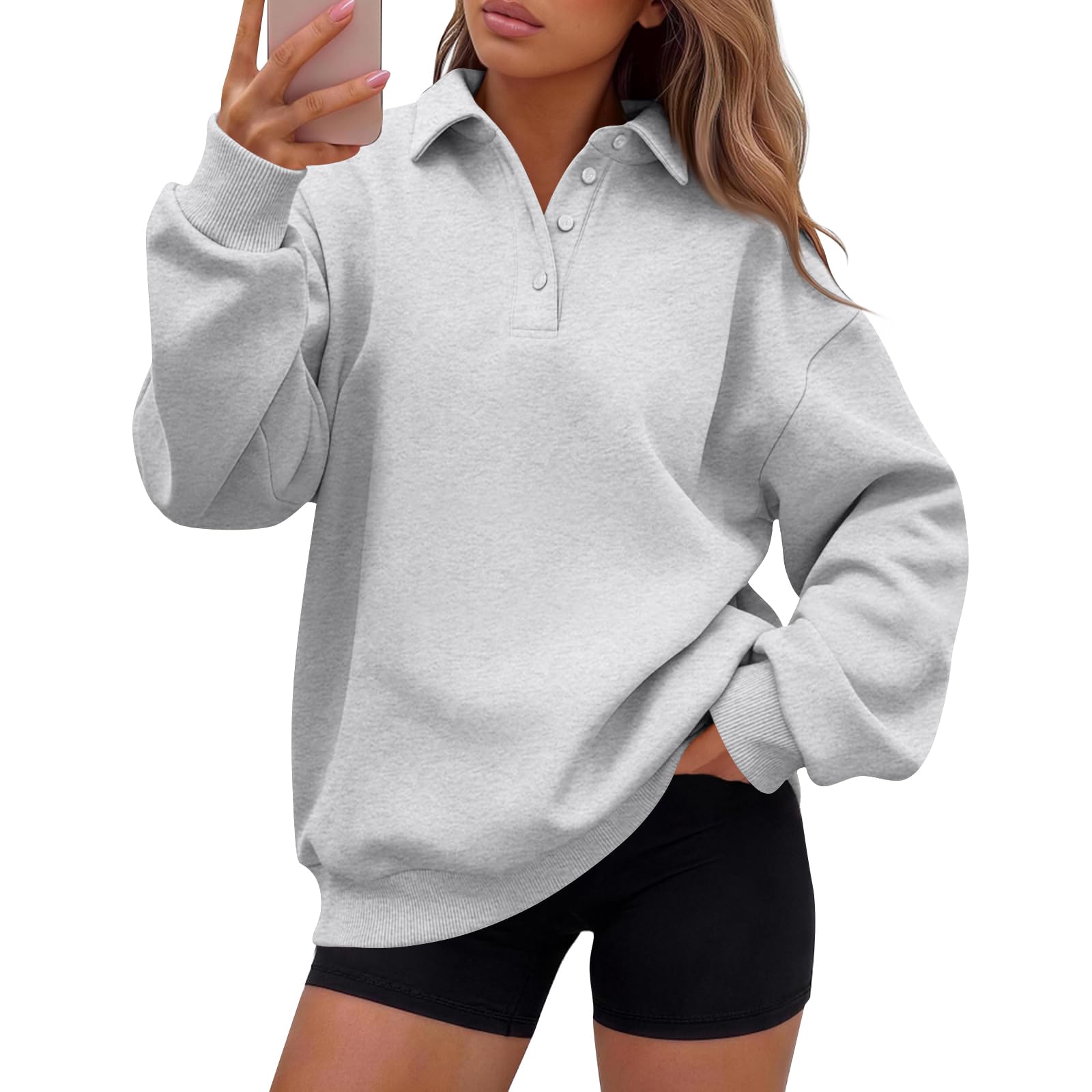Oversized Sweatshirt for Women Cute Polo Collared Fleece Pullover Hoodie