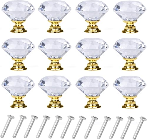 Miniatura 18 de YourGift - Juego de 6 tiradores para cajones con forma de diamante de cristal de 30 mm (1.18 pulgadas) (6 unidades, todo negro)