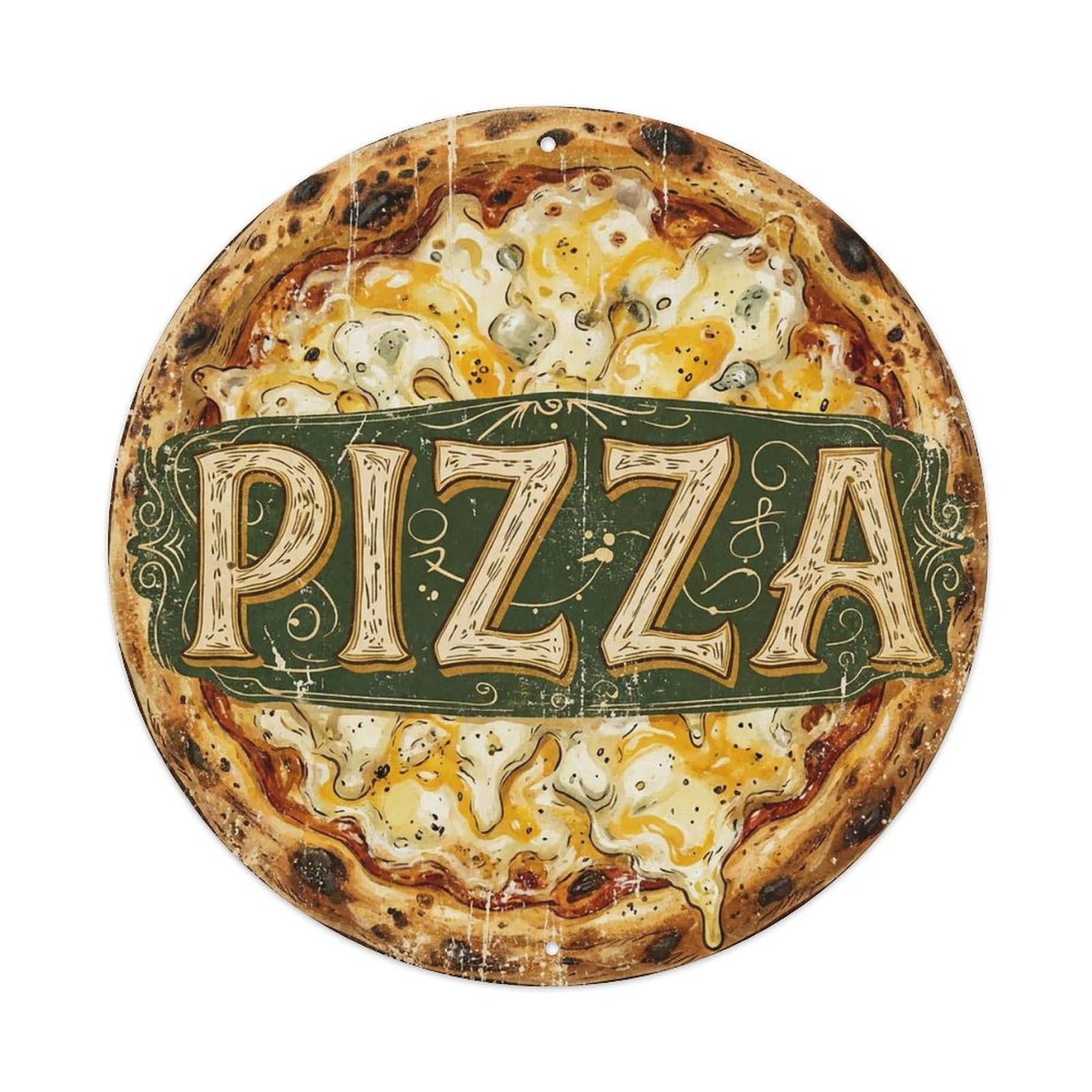 Yrnq 8X8inch Vintage Style Vintage Pizza Four Cheese Mozzarella Food Decoration Metal Tin Sign