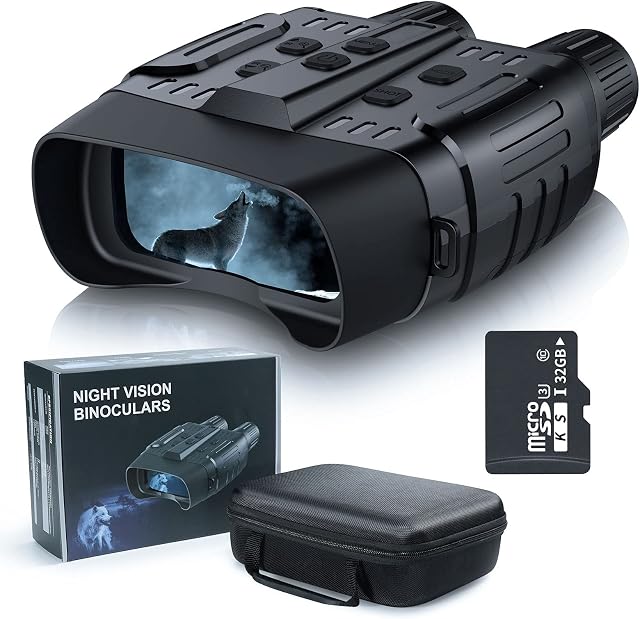 Night Vision, TKWSER Night Vision Binoculars 1280P 300M 4X Digital 7L Infrared Night Vision Goggles 850NM, 3" Large Viewing Screen for Hunting 100% Darkness w/32GB TF Card for Full HD Photo and Video