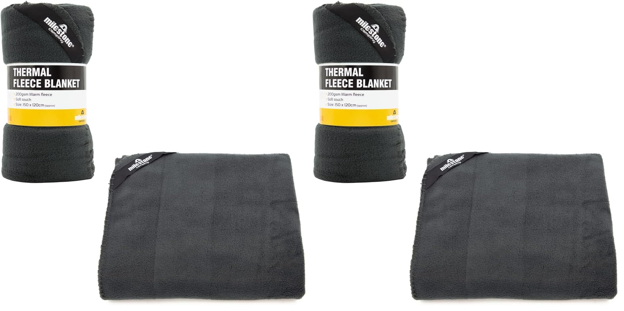 Milestone - Manta de Forro Polar para Camping, Color Antracita (Paquete de 2)