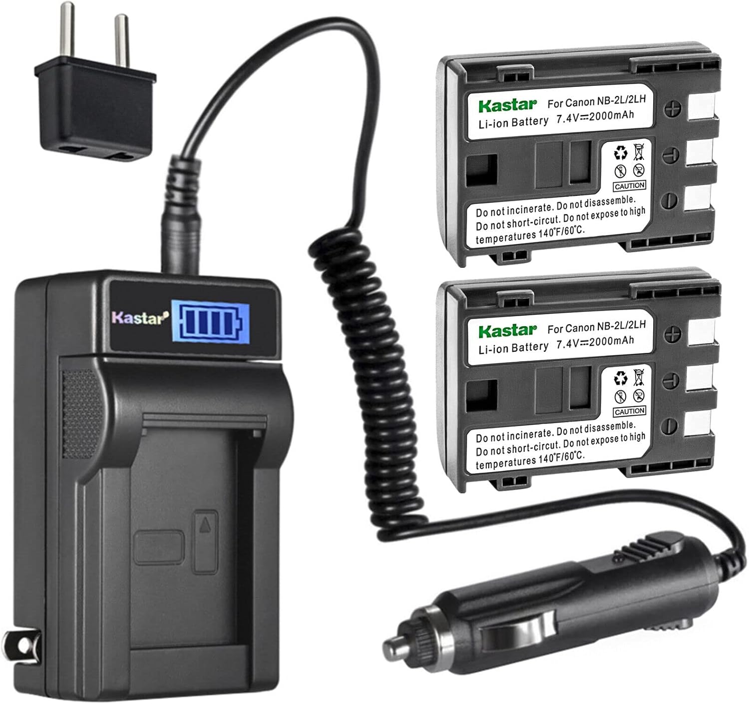 Kastar 4-Pack NB-2L Battery and LCD AC Charger Compatible with Canon NB-2L NB-2LH, NB-2L12 NB-2L14 NB-2L24, BP-2L5, BP-2LH Battery, Canon CB-2LW CB-2LWE Charger, Canon DS126071 E160814 Cameras