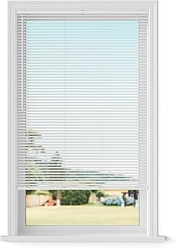 Lumino - Cordless Light Filtering Mini Blinds for Indoor Windows - 34" W x 36" L - White, 1" Vinyl Slats, Smooth Lift Operation, Horizontal Window Blinds for Home