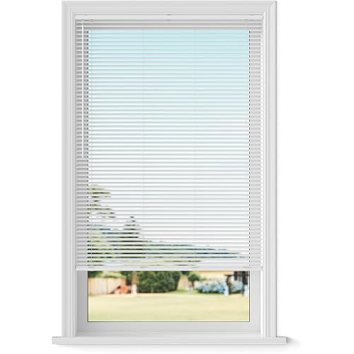 Lumino - Cordless Light Filtering Mini Blinds for Indoor Windows - 40.5" W x 48" L - White, 1" Vinyl Slats, Smooth Lift Operation, Horizontal Window Blinds for Home