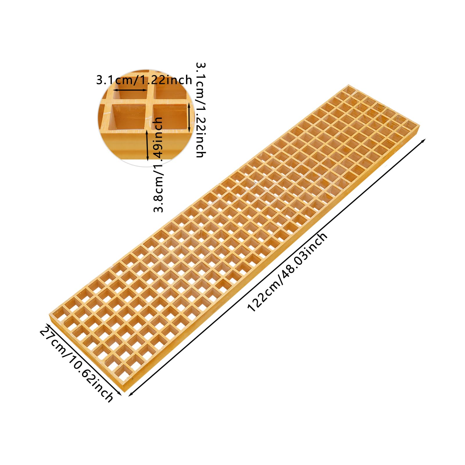 Fiberglass Grating Cover, FRP Drainage Grate Panel, Outdoor Trench Grating, Industrial Floor Grate, Heavy Duty Grille Plate for Deck, Sidewalk, Ramp, Wash Area (3, 48.03 * 10.62 * 1.49 in)
