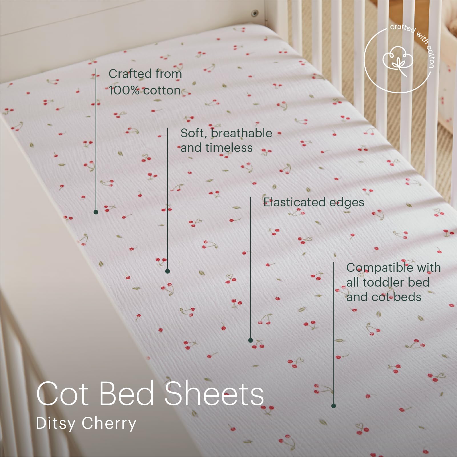 CuddleCo Cot Bed Sheets 2pk, 140 x 70cm Fitted 100% Cotton, Elasticated - Image 2