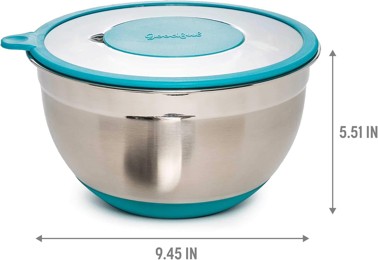 Goodful Stainless Steel Mixing Bowl with Non-Slip Bottom, Lid and 3 Interchangeable Grater Inserts (Fine, Coarse, Slicing), 5 Quart, Prep, Teal