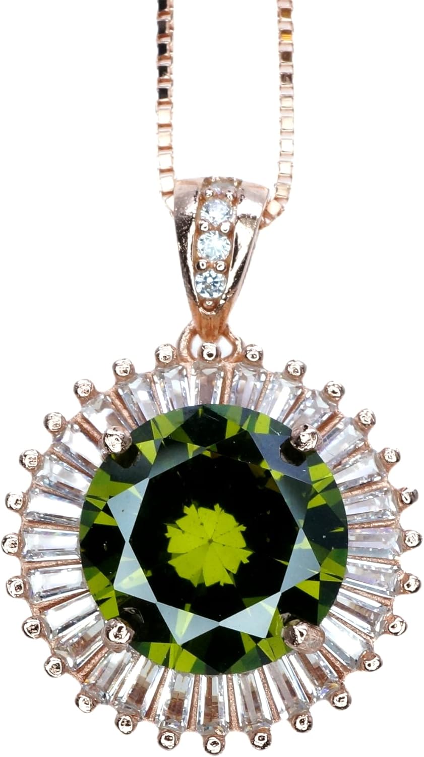 Rose Gold Round Peridot Necklace - Sterling Silver Sunshine Large 4 CT Green Peridot Pendant August Birthstone Luxury Green Gemstone Jewelry