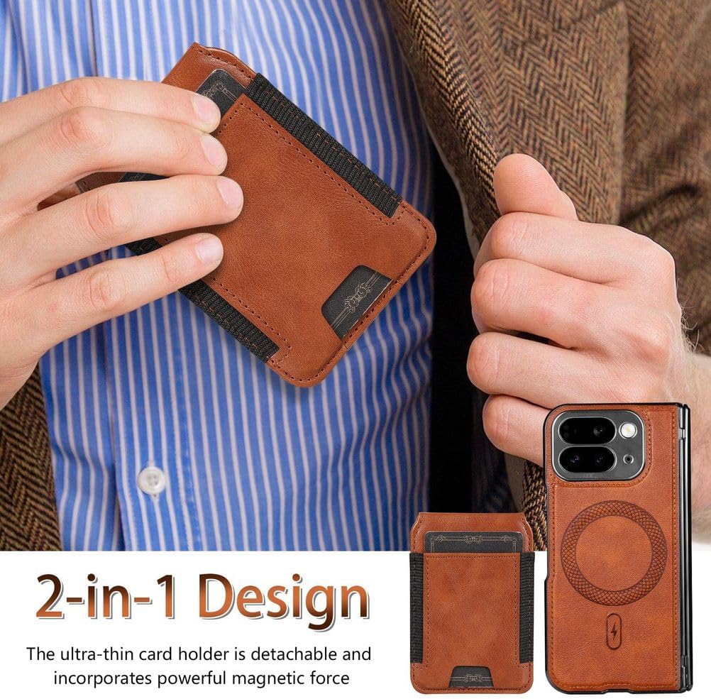 YUANSHXM-Hinge Case for Google Pixel 10  Pro Fold,Heavy Duty Protection Wallet Detachable Magnetic Suction Leather Cover Built-in Screen Protector Shockproof Shell (10  Pro Fold,Black)