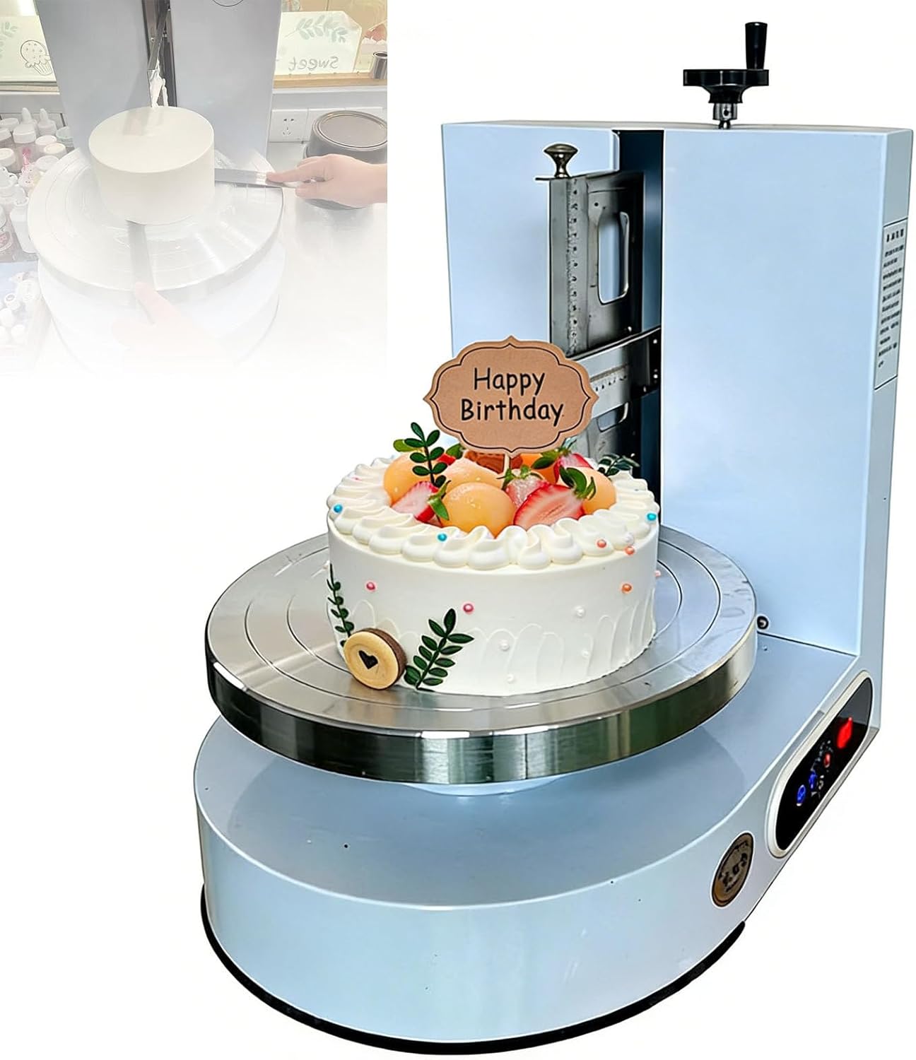 Automatic Cake Cream Spreading Machine, Electric Cake Decorating Machine, Adjustable Cake Edge Surface Scraper 35cm Turntable, for 4-12 inch Cakes, Baking Tools