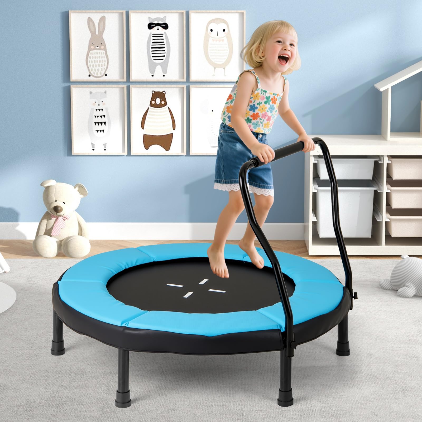 Trampolino Elastico Per Bambini 3-6 Anni COSTWAY - Con Manubrio, Sicurezza Senza Gap, Portata 100 Kg