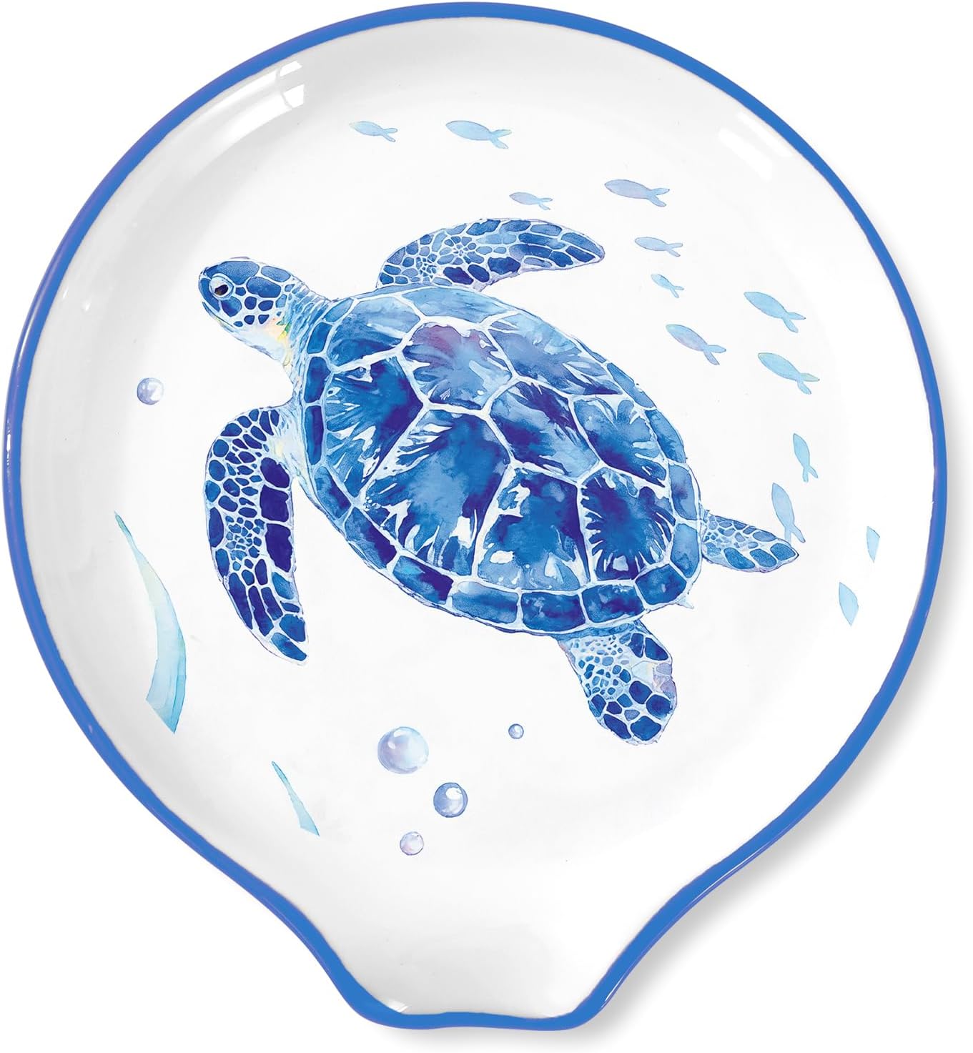 Whaline 2Pcs 5.3 Inch Blue Sea Turtle Spoon Rest Ceramic Cooking Spoon Holder Watercolor Ocean Turtle Heat Resistant Utensils for Summer Beach Stove Top Kitchen Counter Decor