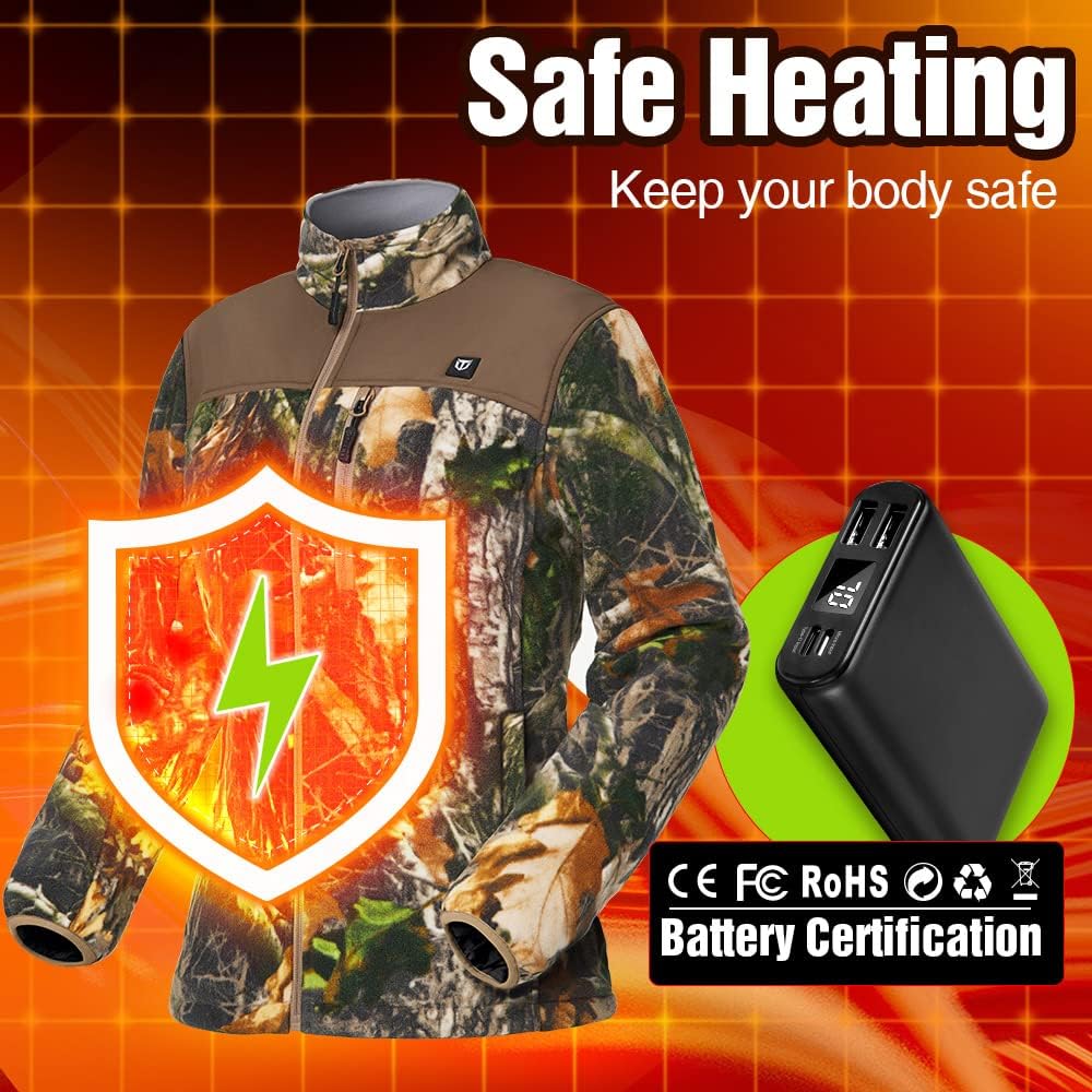 TIDEWE Women’s Heated Jacket Fleece with Battery Pack, Rechargeable Coat for Hunting (Black, Camo, Size S-XXL) - Image 3