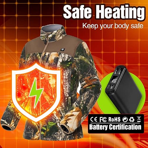 Miniatura 3 de TIDEWE - Chaqueta térmica con forro polar para mujer con batería, abrigo recargable para caza (negro, camuflaje, talla S a XXL)