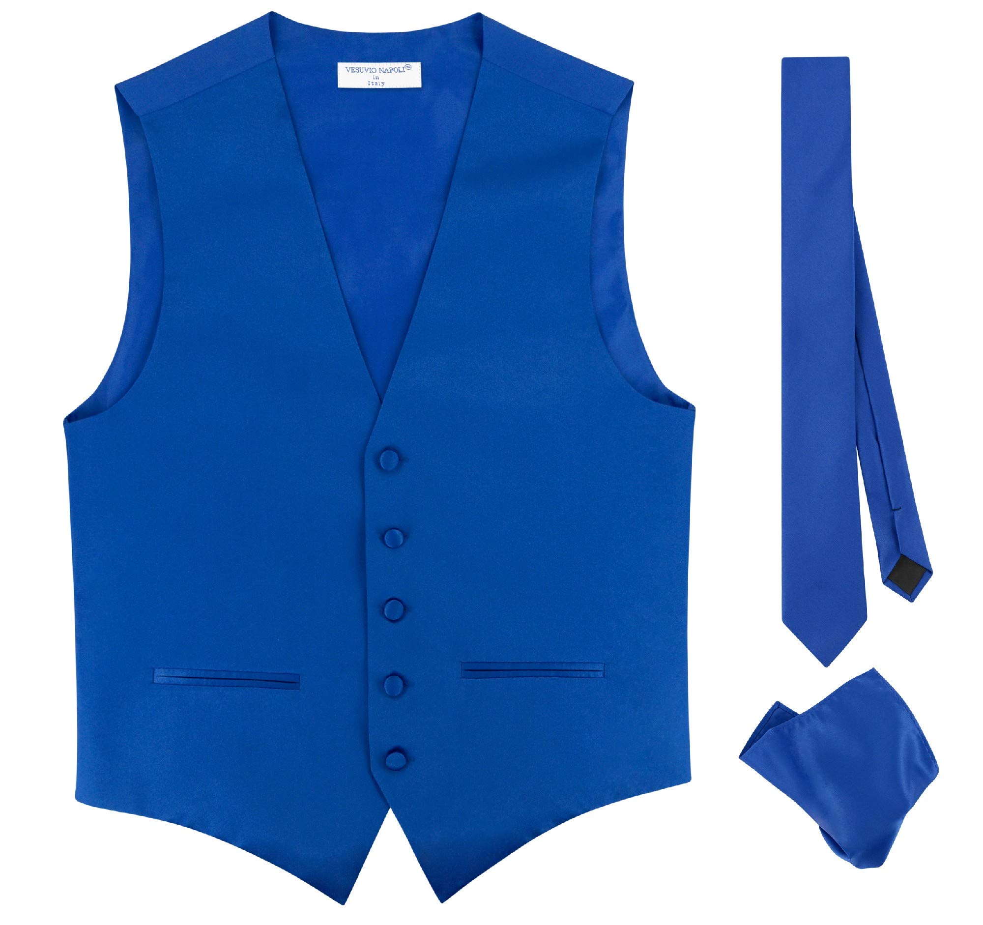 Mens SLIM FIT Dress Vest Skinny NeckTie Royal Blue 2.5" Neck Tie Hanky Set-image-37
