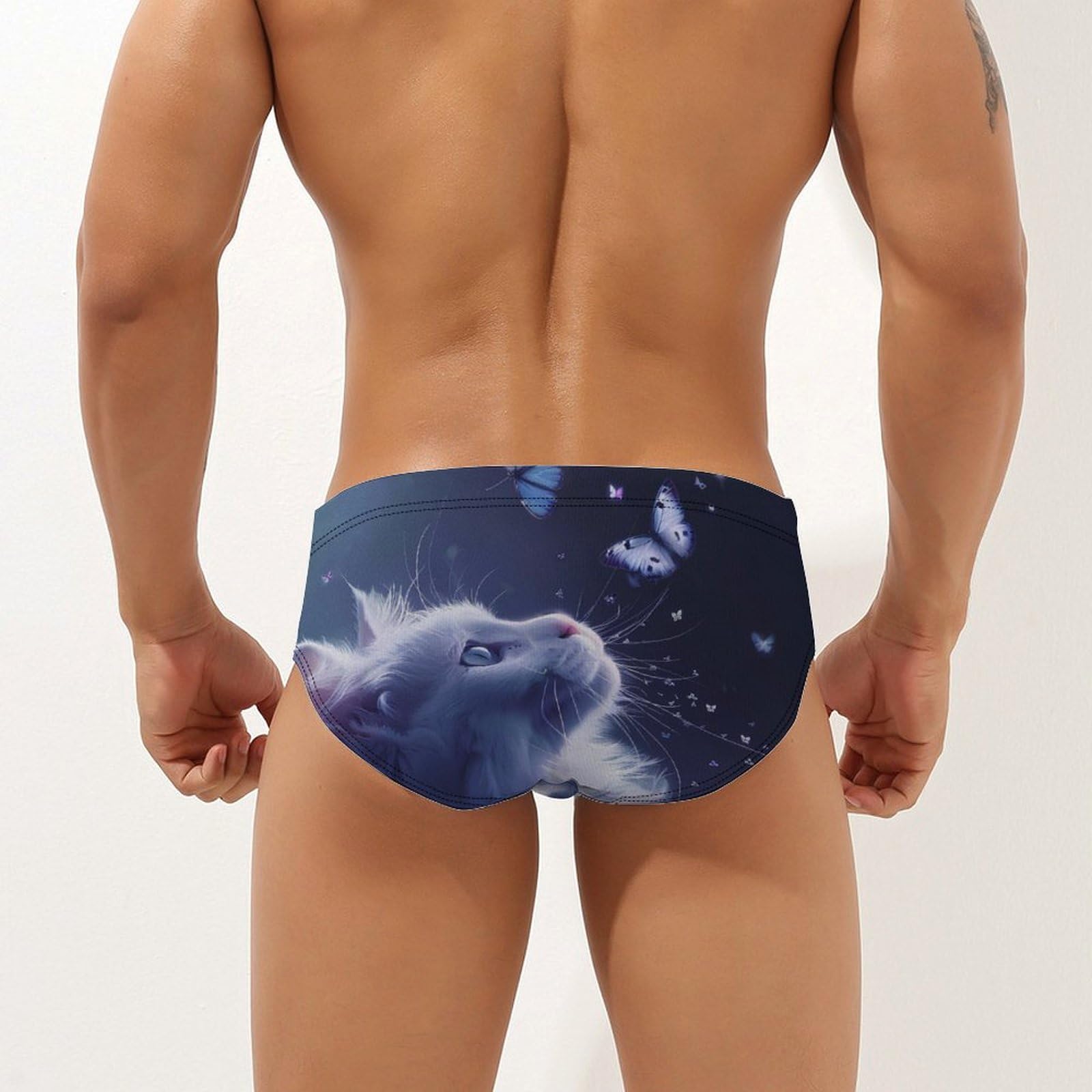 Cat Butterfly Mens Swim Briefs Quick Dry Swim Trunk Bikini Underwear Swimsuit M