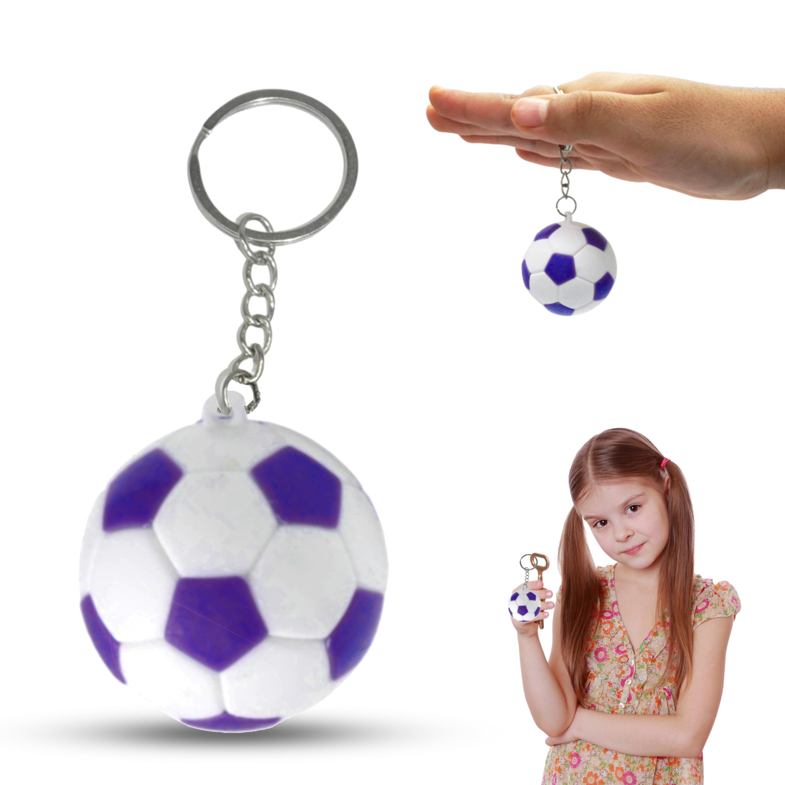 Srv Hub Unisex Kids Purple Keychain Soccer Keychains For Kids – Mini Football Keyring Party Favors, Sports Gifts For Boys & Girls, Perfect For School Rewards & Football Fans, Backpack Decorations | Purple & White
