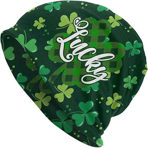 Kicoyuaz Gorro de punto de la suerte del día de San Patricio para adultos gorro de punto elástico de calavera para mujeres y hombres