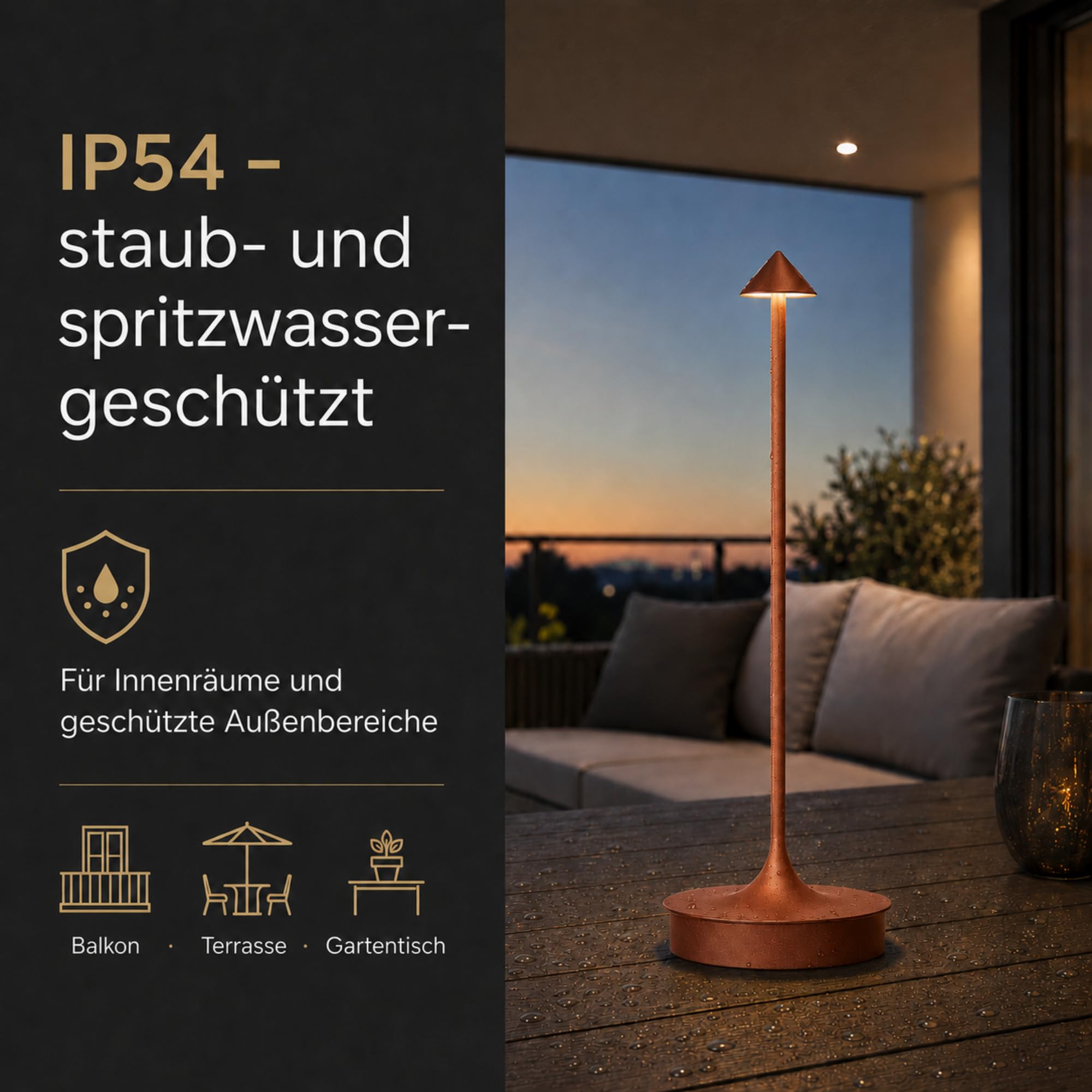 Leomix Lámpara de mesa LED inalámbrica, recargable, 4000 mAh, táctil, regulable, IP54, resistente al agua, para restaurante, bar, jardín, balcón, mesa de comedor