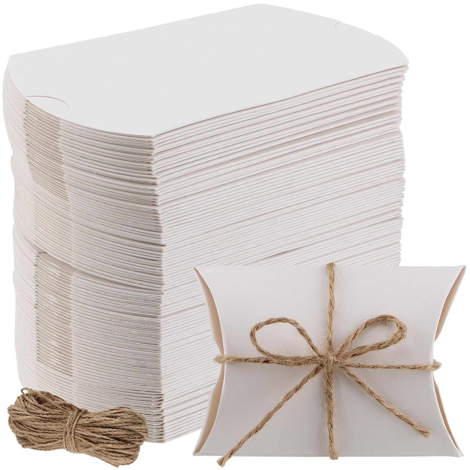 150 Weiße Kissenschachteln Mit Juteschnur – Geschenkboxen 9x6,5 Cm