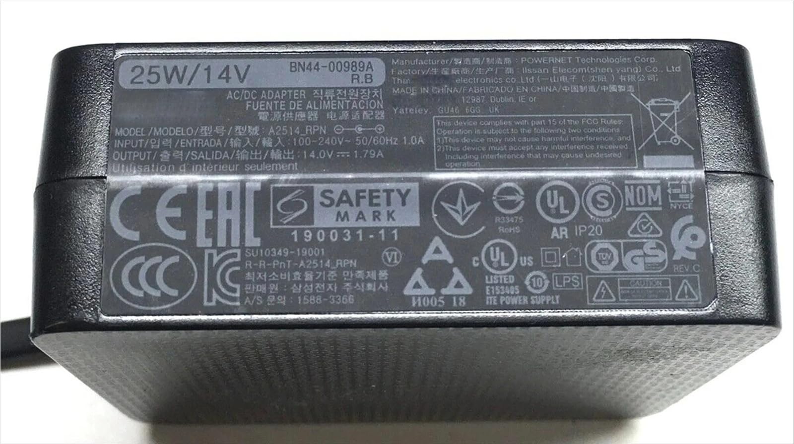 Linea TV For Alimentazione Display S22F350FHN S24D330H S24D332H S24F350FH S24F350FHN S24F352FHN Gruppo Cavo A2514_RPN BN44-00989A Adattatore CA