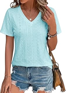 T-Shirt Dames Elegant Top Dames Korte Mouwen V-Hals Blouses Oogjesborduurwerk Zomer Mode